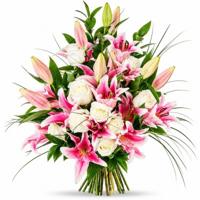 Pink Lilies and White Roses